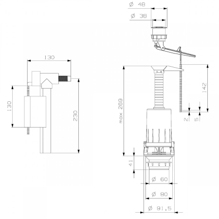 Mecanism Rezervor Apa WC cu actionare simpla cu alimentare pe lateral | 330-1220 [1]