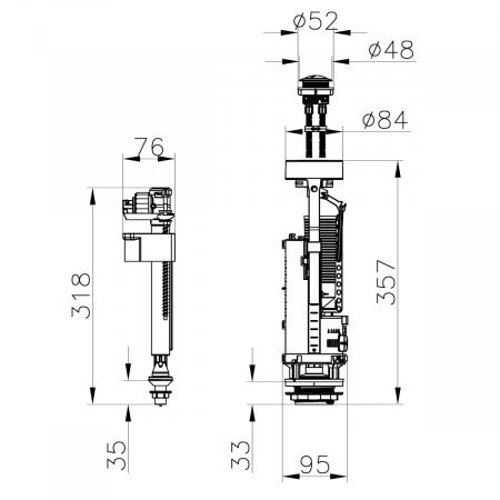 Mecanism Rezervor Apa WC cu dubla actionare alimentare inferioara 2.5/4 lt | 330-1610 [1]