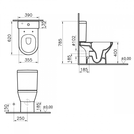 Vas WC rimless spatele deschis, 62cm | 7044B003-0075 [1]