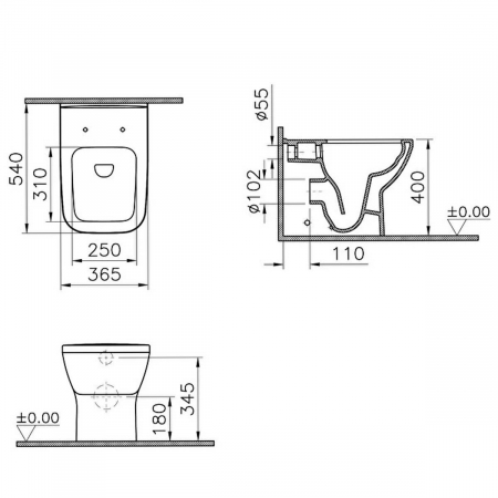 Vas WC rimless pe pardoseala lipit de perete 54cm, negru mat | 7085B083-0075 [1]