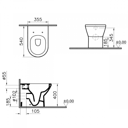 Vas WC rimless stativ lipit de perete 54cm | 7059B003-0075 [1]