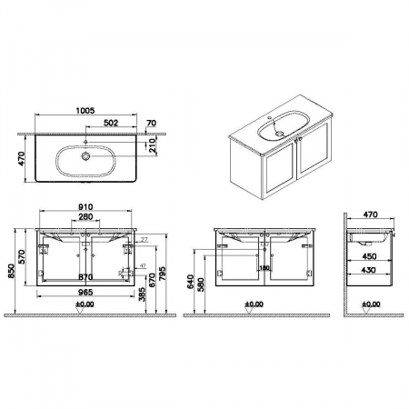 Unitate de baza lavoar baie, cu usi 100cm, mat graphite, cu rounded lavoar / chiuveta baie | 68740 [1]