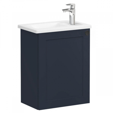 Mobilier de baie - Unitate de baza lavoar baie, cu usi, 45cm, compact, cu dreapta orificiu pentru baterie, mat dark albastru, cu angular lavoar / chiuveta baie stanga | 68608