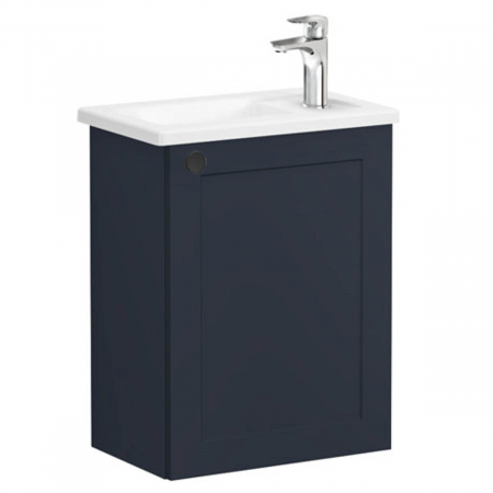 Mobilier de baie - Unitate de baza lavoar baie, cu usi, 45cm, compact, cu dreapta orificiu pentru baterie, mat dark albastru, cu angular lavoar / chiuveta baie dreapta | 68615