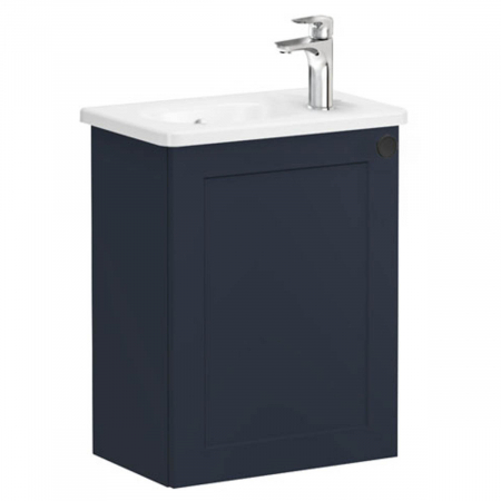 Mobilier de baie - Unitate de baza lavoar baie, cu usi, 45cm, compact, cu dreapta orificiu pentru baterie, mat dark albastru, cu rounded lavoar / chiuveta baie stanga | 68622