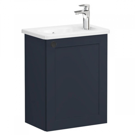 Unitate de baza lavoar baie, cu usi, 45cm, compact, cu dreapta orificiu pentru baterie, mat dark albastru, cu rounded lavoar / chiuveta baie dreapta | 68629 [0]
