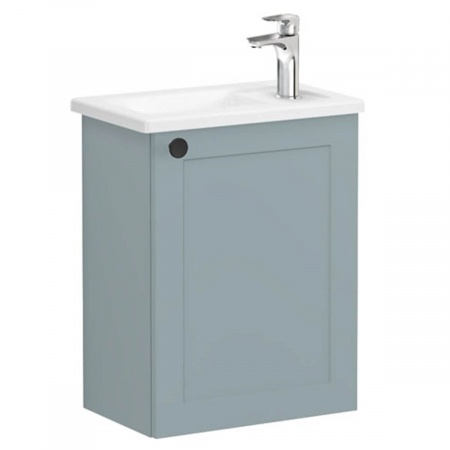 Mobilier de baie - Unitate de baza lavoar baie, cu usi, 45cm, compact, cu dreapta orificiu pentru baterie, mat fijord green, cu angular lavoar / chiuveta baie dreapta | 68613