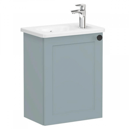 Mobilier de baie - Unitate de baza lavoar baie, cu usi, 45cm, compact, cu dreapta orificiu pentru baterie, mat fijord green, cu rounded lavoar / chiuveta baie stanga | 68620