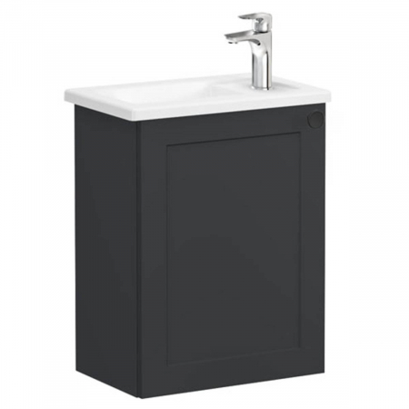 Mobilier de baie - Unitate de baza lavoar baie, cu usi, 45cm, compact, cu dreapta orificiu pentru baterie, mat graphite, cu angular lavoar / chiuveta baie stanga | 68607
