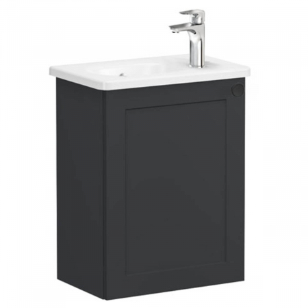 Mobilier de baie - Unitate de baza lavoar baie, cu usi, 45cm, compact, cu dreapta orificiu pentru baterie, mat graphite, cu rounded lavoar / chiuveta baie stanga | 68621