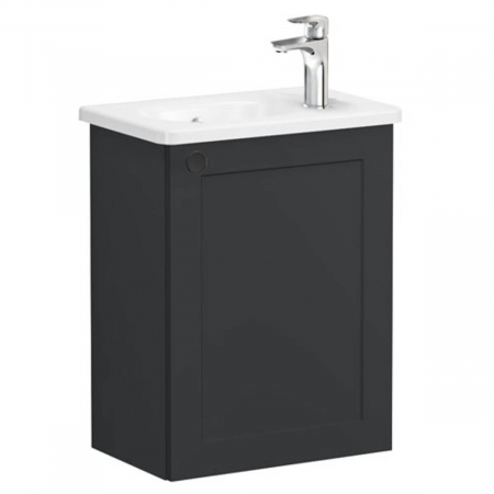 Mobilier de baie - Unitate de baza lavoar baie, cu usi, 45cm, compact, cu dreapta orificiu pentru baterie, mat graphite, cu rounded lavoar / chiuveta baie dreapta | 68628