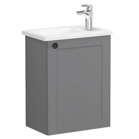 Mobilier de baie - Unitate de baza lavoar baie, cu usi, 45cm, compact, cu dreapta orificiu pentru baterie, mat grey, cu angular lavoar / chiuveta baie dreapta | 68612