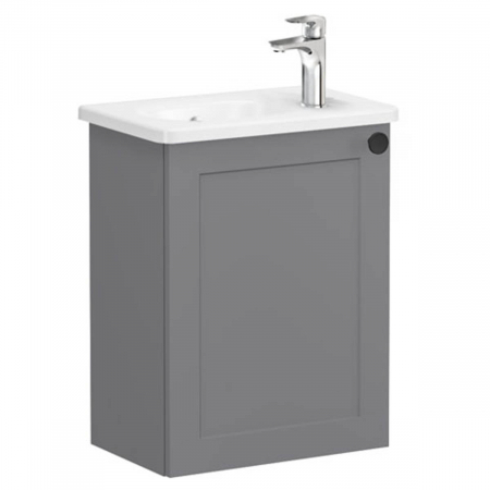 Mobilier de baie - Unitate de baza lavoar baie, cu usi, 45cm, compact, cu dreapta orificiu pentru baterie, mat grey, cu rounded lavoar / chiuveta baie stanga | 68619