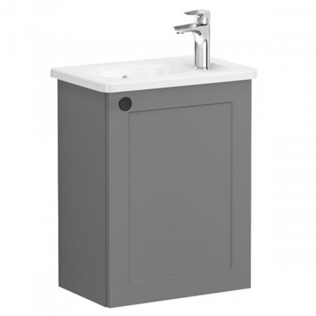 Mobilier de baie - Unitate de baza lavoar baie, cu usi, 45cm, compact, cu dreapta orificiu pentru baterie, mat grey, cu rounded lavoar / chiuveta baie dreapta | 68626