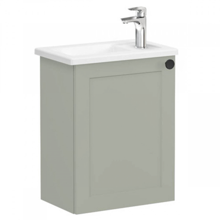 Mobilier de baie - Unitate de baza lavoar baie, cu usi, 45cm, compact, cu dreapta orificiu pentru baterie, mat retro green, cu angular lavoar / chiuveta baie stanga | 68609