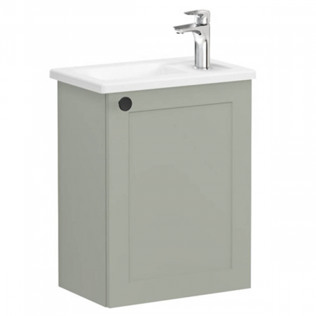 Mobilier de baie - Unitate de baza lavoar baie, cu usi, 45cm, compact, cu dreapta orificiu pentru baterie, mat retro green, cu angular lavoar / chiuveta baie dreapta | 68616