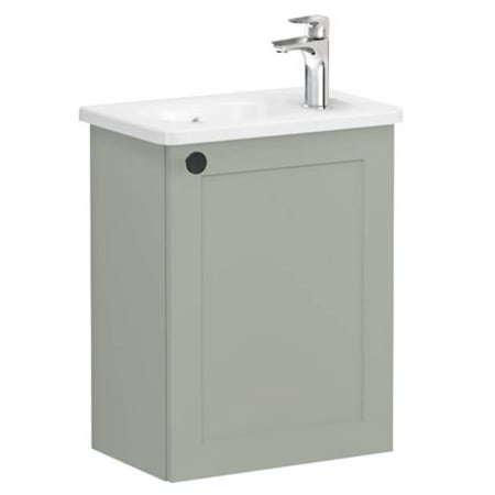 Mobilier de baie - Unitate de baza lavoar baie, cu usi, 45cm, compact, cu dreapta orificiu pentru baterie, mat retro green, cu rounded lavoar / chiuveta baie dreapta | 68630
