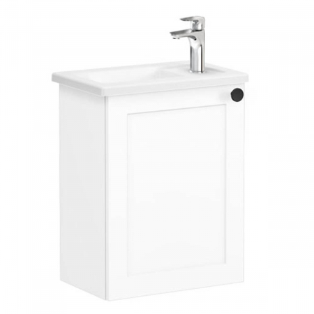 Mobilier de baie - Unitate de baza lavoar baie, cu usi, 45cm, compact, cu dreapta orificiu pentru baterie, alb mat, cu angular lavoar / chiuveta baie stanga | 68603