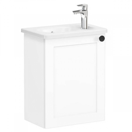 Mobilier de baie - Unitate de baza lavoar baie, cu usi, 45cm, compact, cu dreapta orificiu pentru baterie, alb mat, cu rounded lavoar / chiuveta baie stanga | 68617