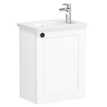 Mobilier de baie - Unitate de baza lavoar baie, cu usi, 45cm, compact, cu dreapta orificiu pentru baterie, alb mat, cu rounded lavoar / chiuveta baie dreapta | 68624