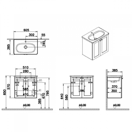 Unitate de baza lavoar baie, cu usi 60cm compact, mat graphite, cu rounded lavoar / chiuveta baie | 68642 [1]