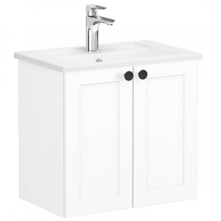 Mobilier de baie - Unitate de baza lavoar baie, cu usi 60cm compact, alb mat, cu angular lavoar / chiuveta baie | 68631