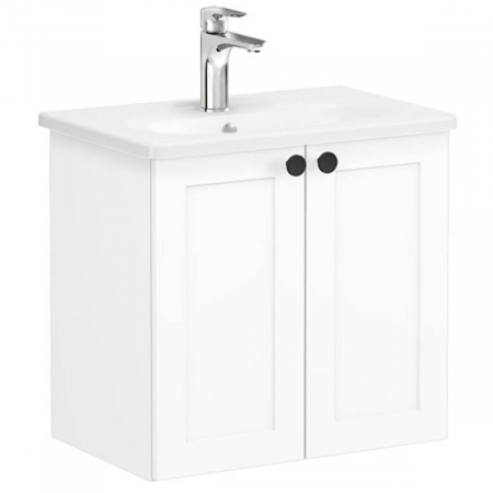 Mobilier de baie - Unitate de baza lavoar baie, cu usi 60cm compact, alb mat, cu rounded lavoar / chiuveta baie | 68638