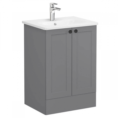 Unitate de baza lavoar baie, cu usi 60cm pe pardoseala, mat grey, cu rounded lavoar / chiuveta baie | 68759 [0]