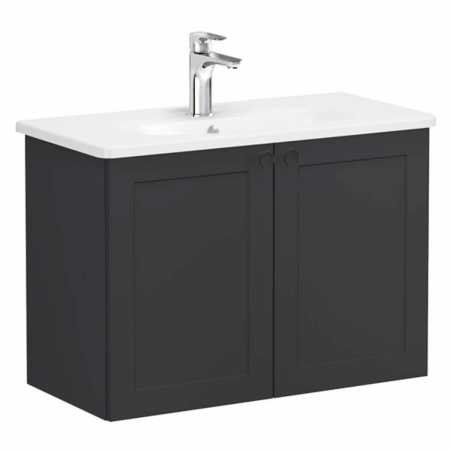 Mobilier de baie - Unitate de baza lavoar baie, cu usi 80cm, compact, mat graphite, cu rounded lavoar / chiuveta baie | 68656