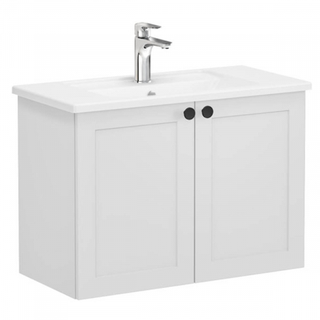 Mobilier de baie - Unitate de baza lavoar baie, cu usi 80cm, compact, mat gri deschis, cu angular lavoar / chiuveta baie | 68646