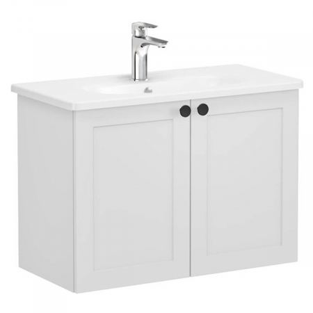 Mobilier de baie - Unitate de baza lavoar baie, cu usi 80cm, compact, mat gri deschis, cu rounded lavoar / chiuveta baie | 68653