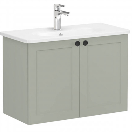 Mobilier de baie - Unitate de baza lavoar baie, cu usi 80cm, compact, mat retro green, cu rounded lavoar / chiuveta baie | 68658