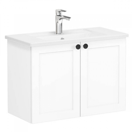 Mobilier de baie - Unitate de baza lavoar baie, cu usi 80cm, compact, alb mat, cu angular lavoar / chiuveta baie | 68645