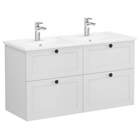 Mobilier de baie - Unitate de baza lavoar baie, cu patru sertare 120 cm, mat gri deschis, cu angular lavoar / chiuveta baie | 68940