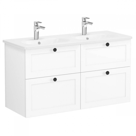 Mobilier de baie - Unitate de baza lavoar baie, cu patru sertare 120 cm, alb mat, cu rounded lavoar / chiuveta baie | 68946