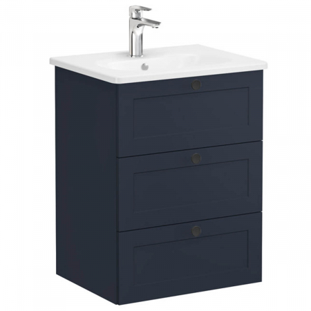 Unitate de baza lavoar baie, cu trei sertare 60cm mat dark albastru, cu rounded lavoar / chiuveta baie | 68909 [0]