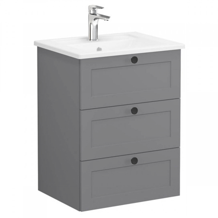 Unitate de baza lavoar baie, cu trei sertare 60cm mat grey, cu angular lavoar / chiuveta baie | 68899 [0]