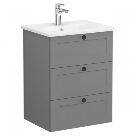 Unitate de baza lavoar baie, cu trei sertare 60cm mat grey, cu rounded lavoar / chiuveta baie | 68906 [0]