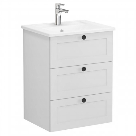 Unitate de baza lavoar baie, cu trei sertare 60cm mat gri deschis, cu angular lavoar / chiuveta baie | 68898 [0]