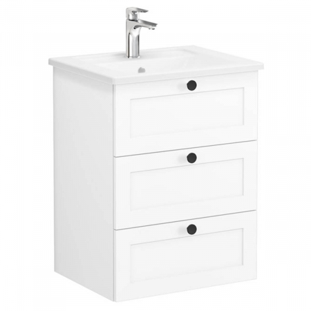 Unitate de baza lavoar baie, cu trei sertare 60cm alb mat, cu angular lavoar / chiuveta baie | 68897 [0]