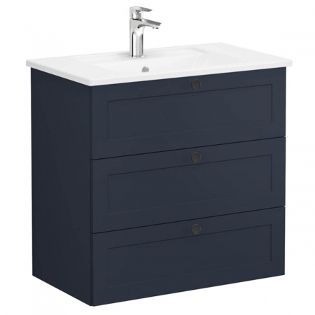 Unitate de baza lavoar baie, cu trei sertare 80cm, mat dark albastru, cu angular lavoar / chiuveta baie | 68923 [0]