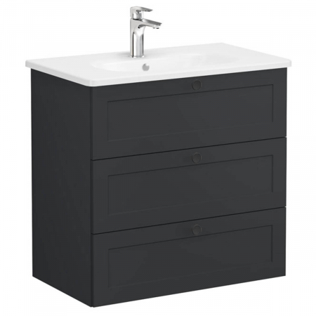 Unitate de baza lavoar baie, cu trei sertare 80cm, mat graphite, cu rounded lavoar / chiuveta baie | 68929 [0]