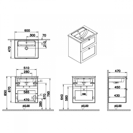 Unitate de baza lavoar baie, cu doua sertare 60cm mat retro green, cu angular lavoar / chiuveta baie | 68840 [1]