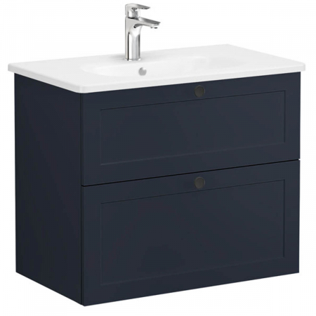 Unitate de baza lavoar baie, cu doua sertare 80cm, mat dark albastru, cu rounded lavoar / chiuveta baie | 68867 [0]