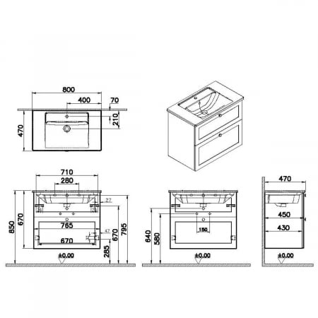 Unitate de baza lavoar baie, cu doua sertare 80cm, mat retro green, cu angular lavoar / chiuveta baie | 68861 [1]