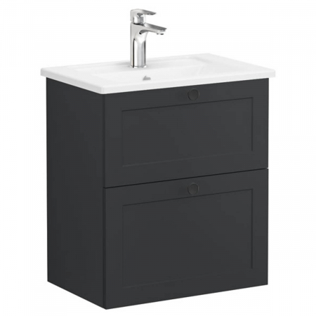 Mobilier de baie - Unitate de baza lavoar baie, cu doua sertare, compact 60cm mat graphite, cu angular lavoar / chiuveta baie | 68663