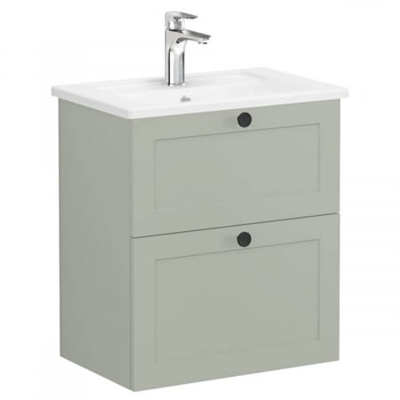 Mobilier de baie - Unitate de baza lavoar baie, cu doua sertare, compact 60cm mat retro green, cu angular lavoar / chiuveta baie | 68665