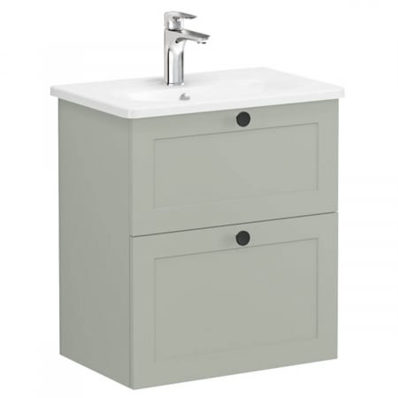 Mobilier de baie - Unitate de baza lavoar baie, cu doua sertare, compact 60cm mat retro green, cu rounded lavoar / chiuveta baie | 68672