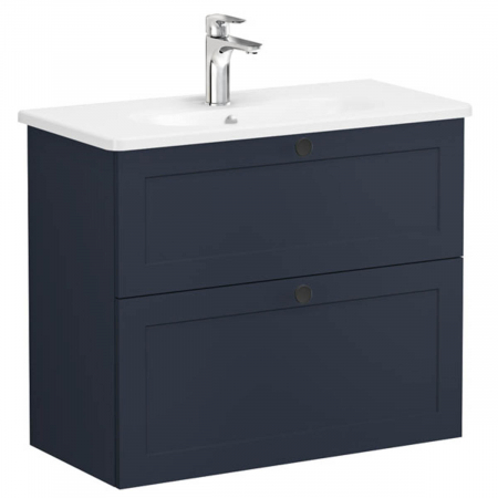 Unitate de baza lavoar baie, cu doua sertare, compact 80cm, mat dark albastru, cu rounded lavoar / chiuveta baie | 68685 [0]