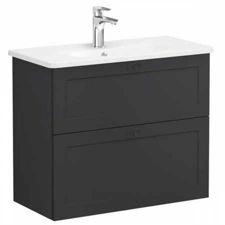 Unitati lavoar - Unitate de baza lavoar baie, cu doua sertare, compact 80cm, mat graphite, cu rounded lavoar / chiuveta baie | 68684